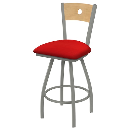 Holland Bar Stool Co 36" Swivel Counter Stool, Nickel Finish, Nat Back, Canter Red Seat X830